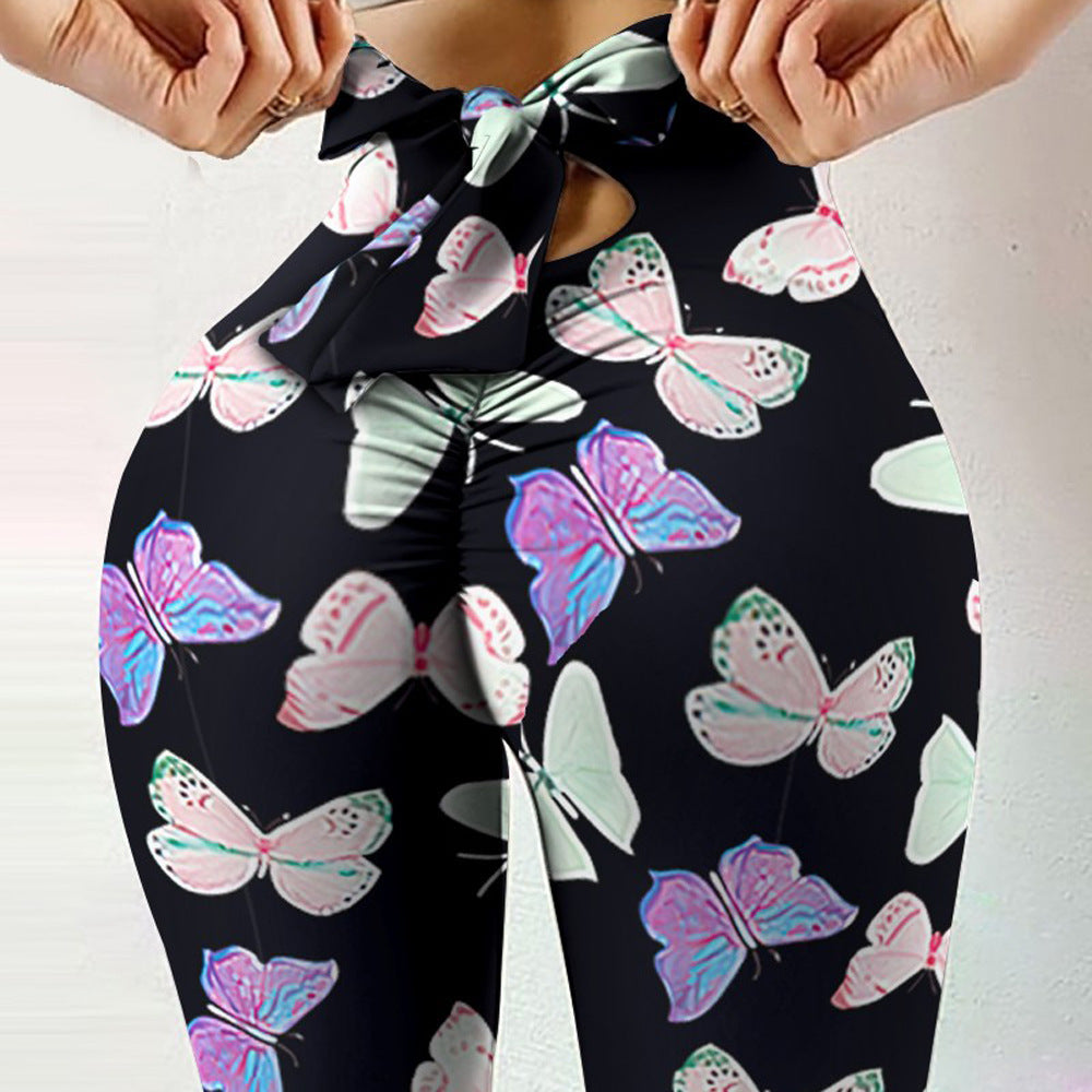 Peach Hip Hip Lifting Sport Fitness Printed Bow Base Yoga Pants