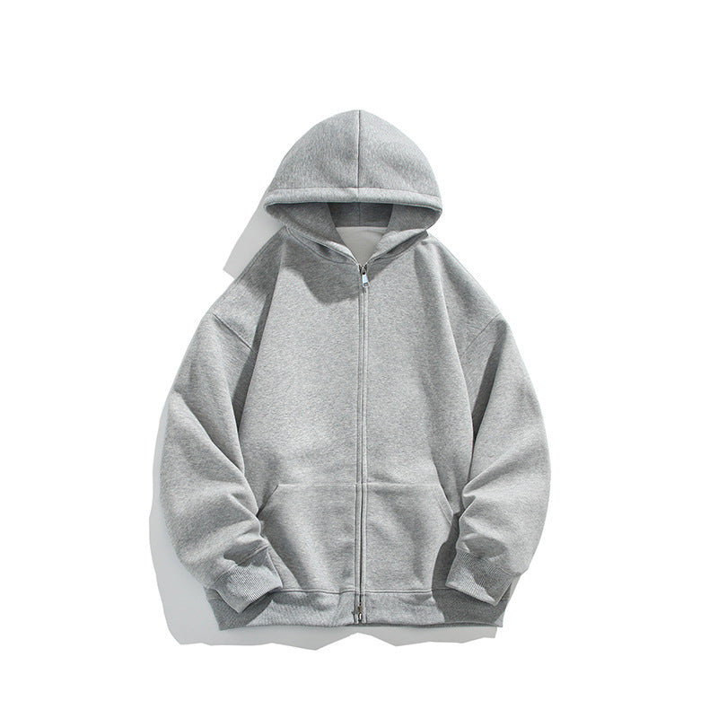 Men's Solid Color Simple Loose Zip Cardigan Hoodie