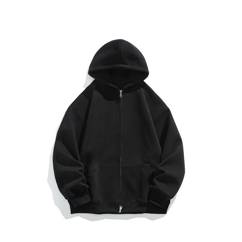 Men's Solid Color Simple Loose Zip Cardigan Hoodie