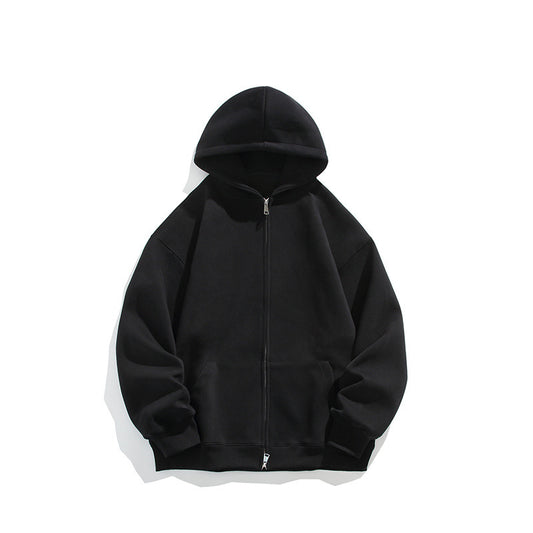 Men's Solid Color Simple Loose Zip Cardigan Hoodie