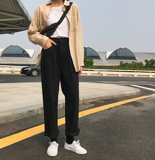Women's Casual Solid Color Loose Wide Leg Denim Trousers