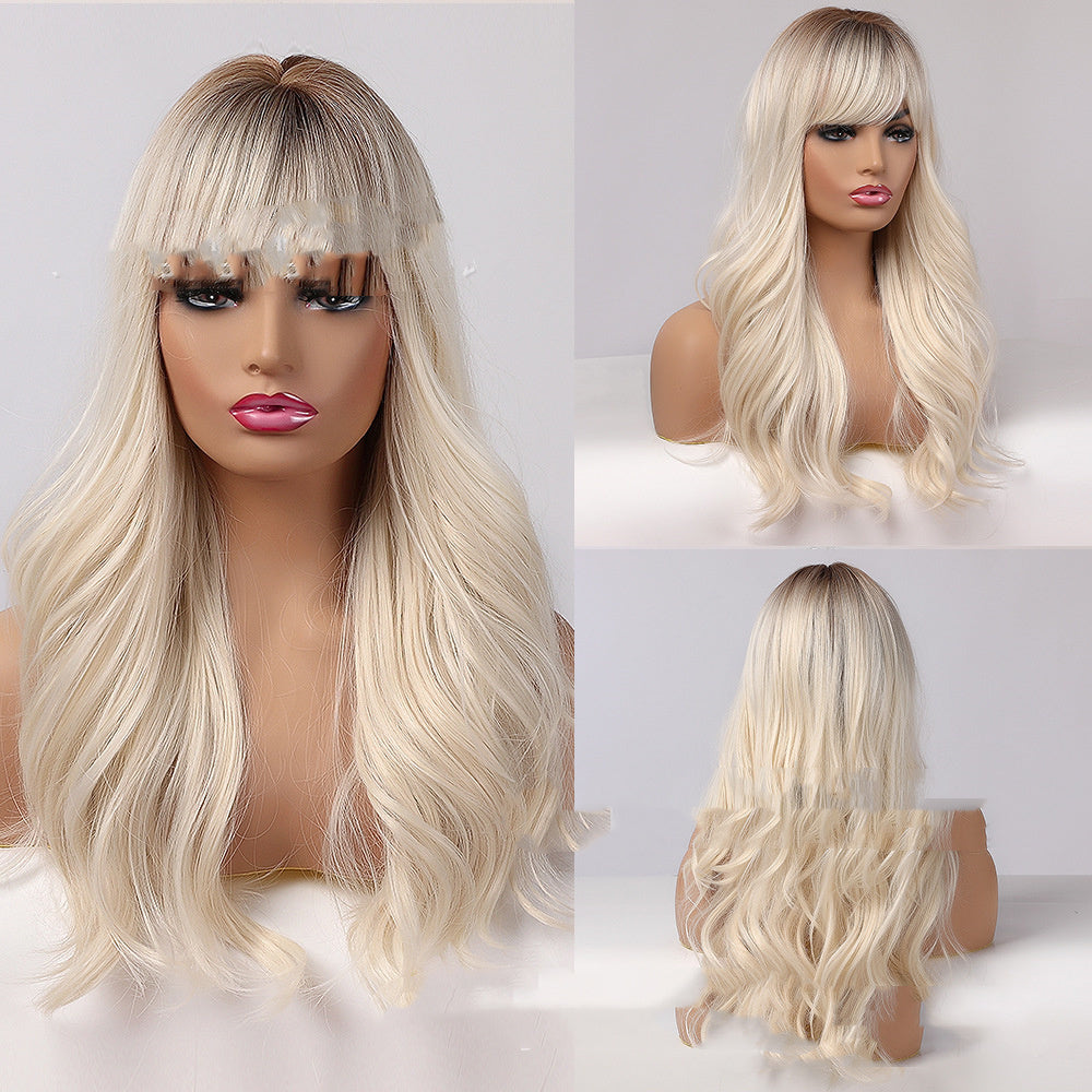 Ladies Gradient White Gold Long Curly Hair Wig