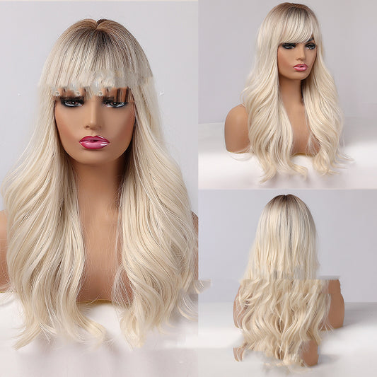 Ladies Gradient White Gold Long Curly Hair Wig
