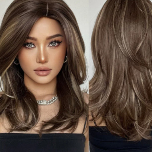 Mid-length Platinum Gradient Color Full-head Wig Chemical Fiber High-temperature Fiber