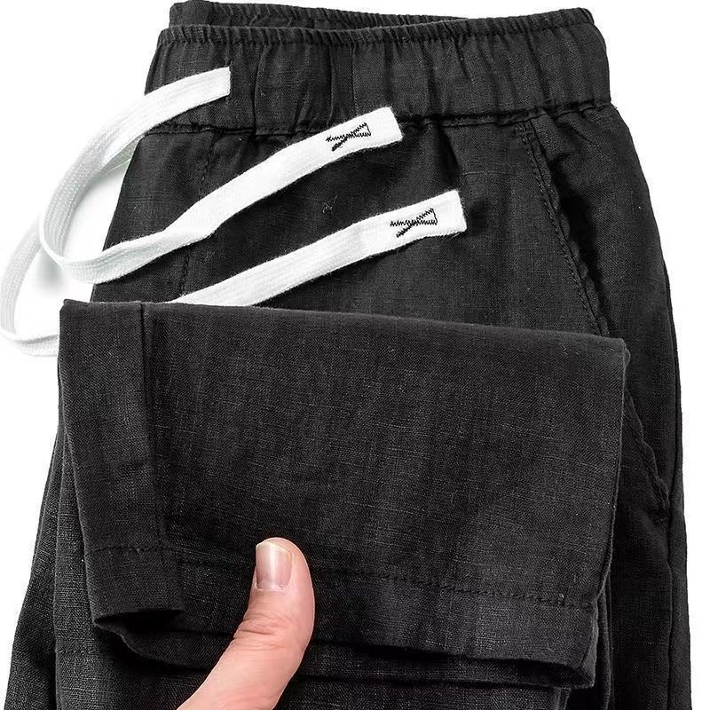 Pure Linen Breathable Chinese Style Elastic Waist New Trousers Li Gao