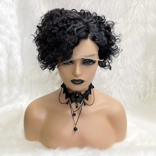 Side Parting Short Curly Black African Small Curly Wig