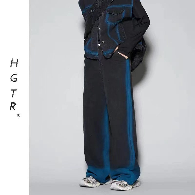 Spray Color Gradient Distressed Vest Coat Jeans Suit