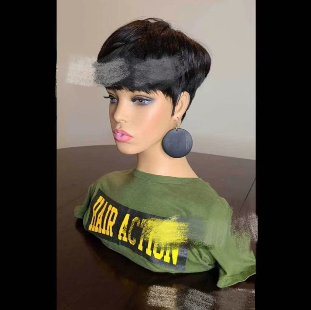 Short Cropped Bangs Fluffy Short Straight Black Hair For Men