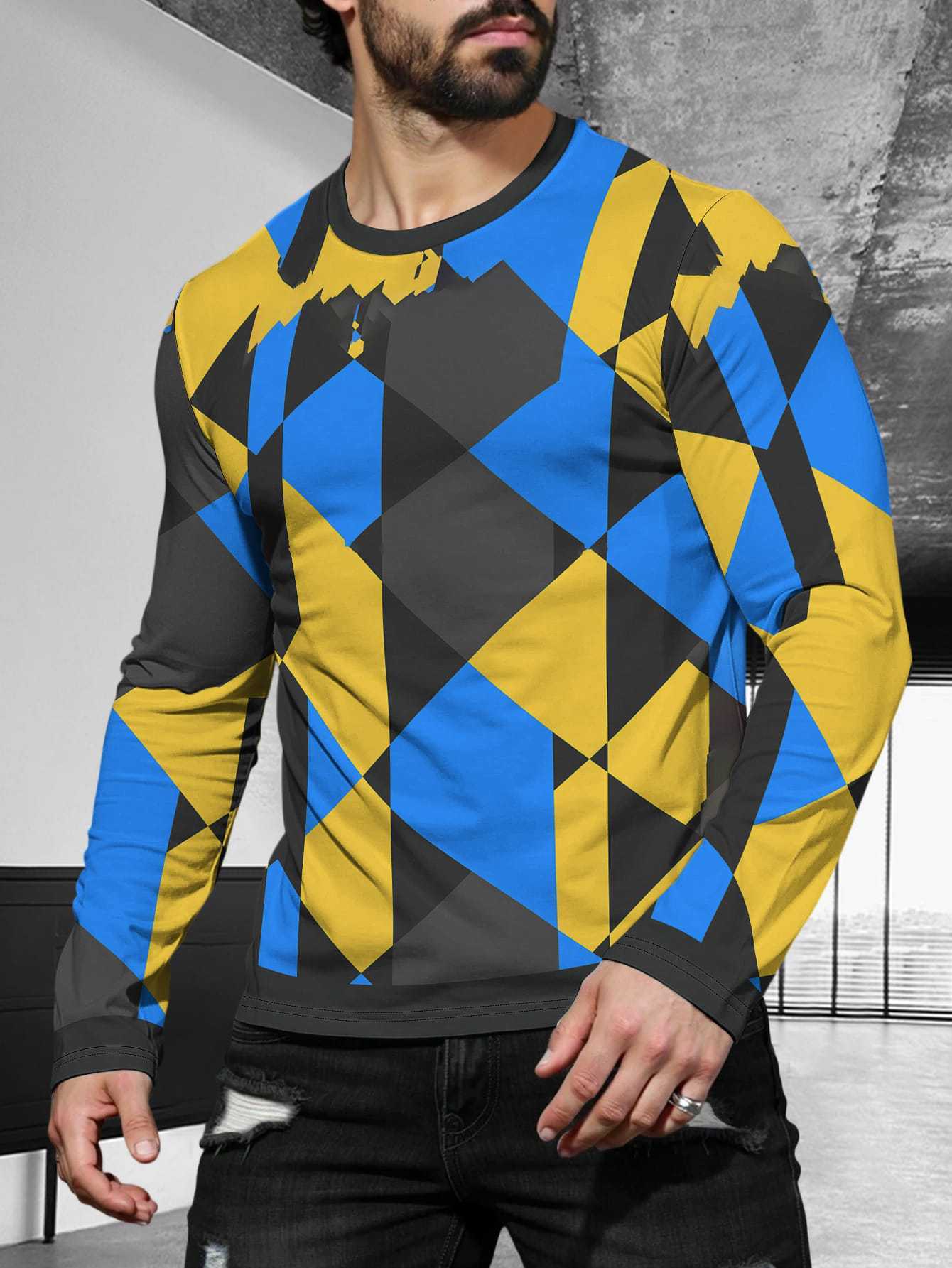 Men's Long Sleeve Simple Trendy Round Neck
