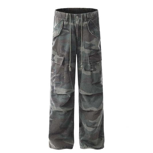 American Retro Mechanical Pleated Multi-pocket Camouflage Denim Men's And Women's Work Clothes