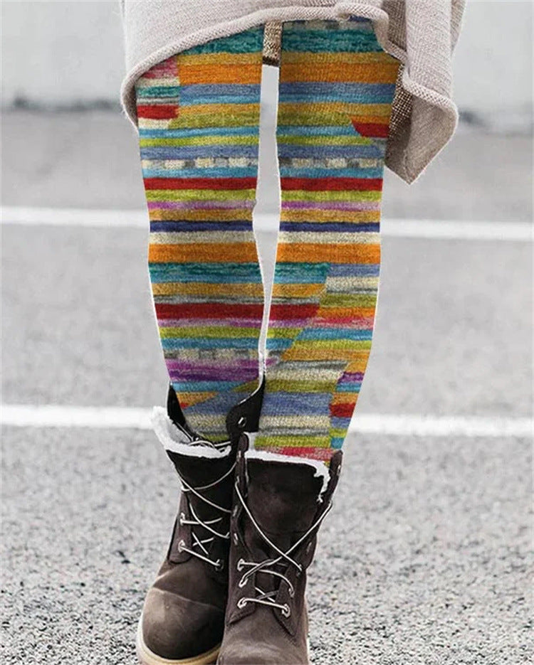 European And American National Style Printed Slim Fit Stretch All-matching Bottoming Trousers