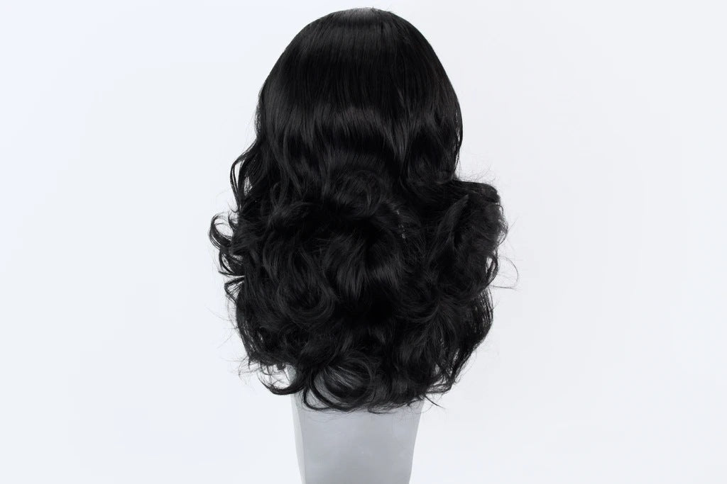 Black Fluffy Big Wave Long Rolled Chemical Fiber Wig