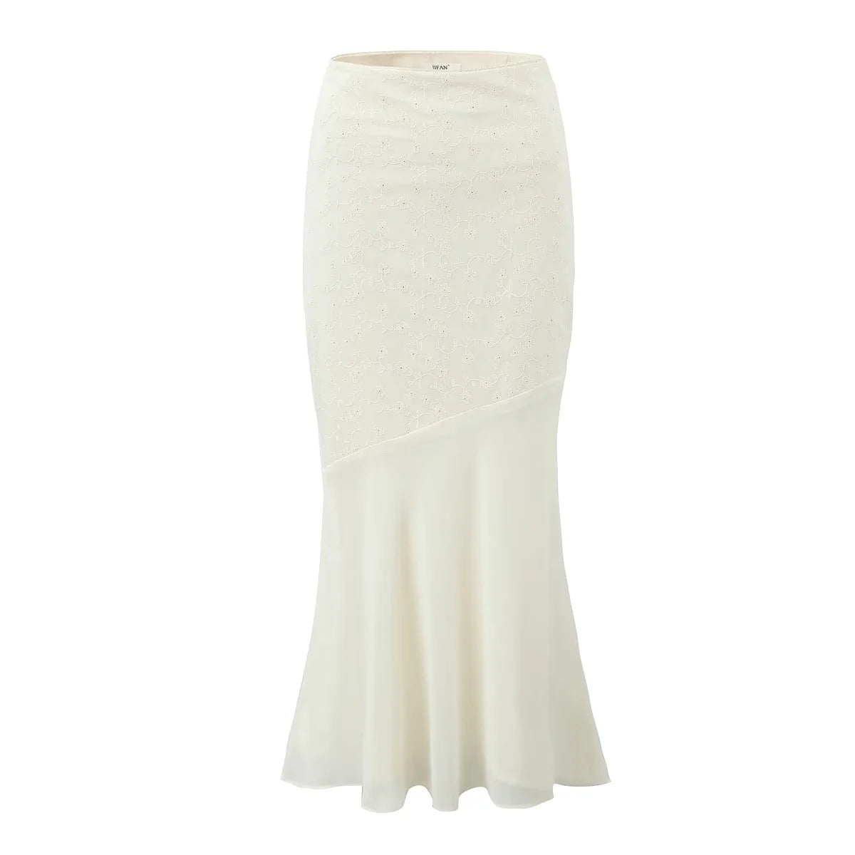 Lace ruffle edge camisole vest+high waisted embroidered spliced fish tail long skirt two-piece set