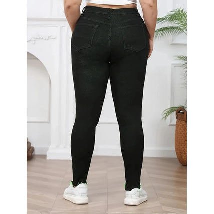 Denim Trousers High Waist Ripped Contrast Color