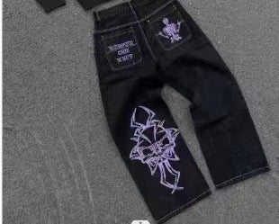 Embroidered Skull Cotton Casual Pants Men's Straight-leg Pants