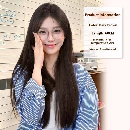 Full-head Wig Style Forehead Lace Mid-length Natural Black Long Straight