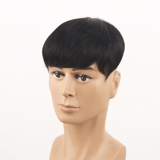 Wig Men's Short Hair Top Hairpiece Full Real