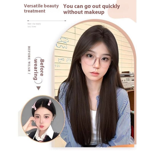 Full-head Wig Style Forehead Lace Mid-length Natural Black Long Straight