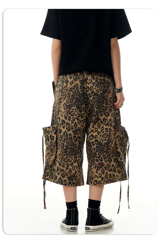 11KN American Vintage Leopard Print Loose Straight Cropped Pants