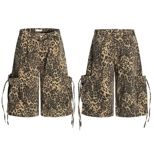11KN American Vintage Leopard Print Loose Straight Cropped Pants