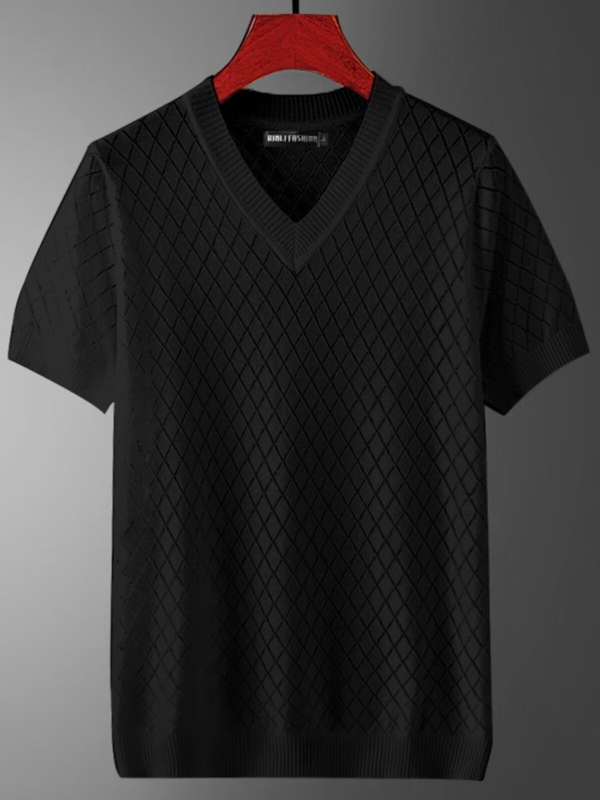 Men's Ice Silk Cut-out V-neck T-shirt Top Summer Plus Size Short Sleeve