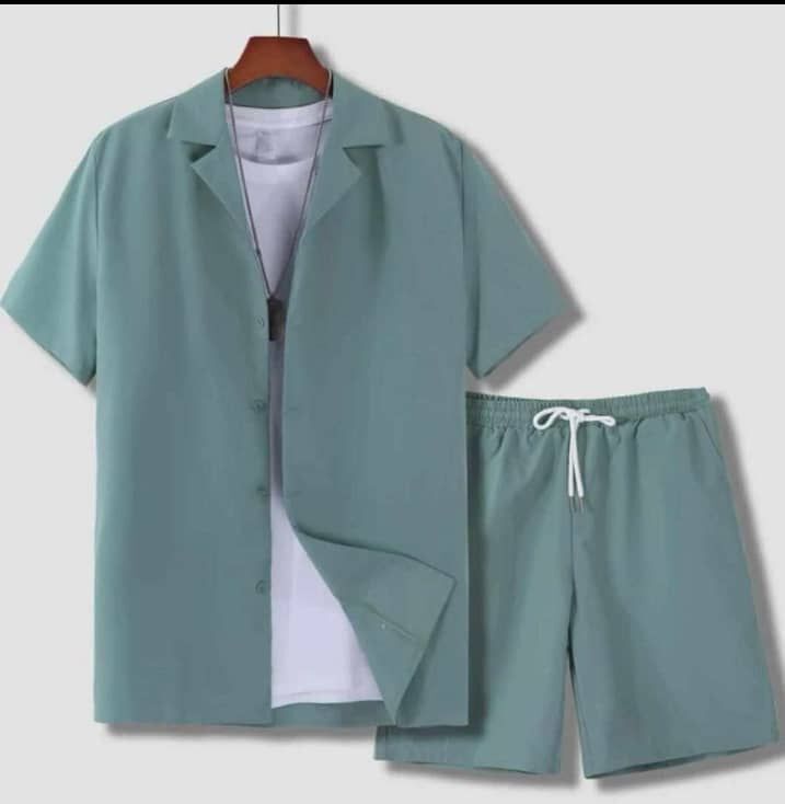 Short Sleeve Cuban Collar Men's Sport Suit