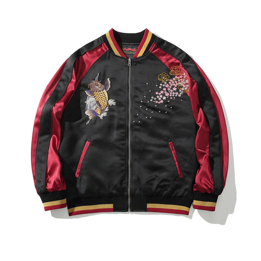 Machine Embroidery Men's Koi Embroidered Cotton Coat Jacket