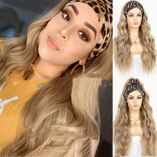 Long Curly Hair Big Wave Two-band Chemical Fiber High Temperature Silk Wig Headgear