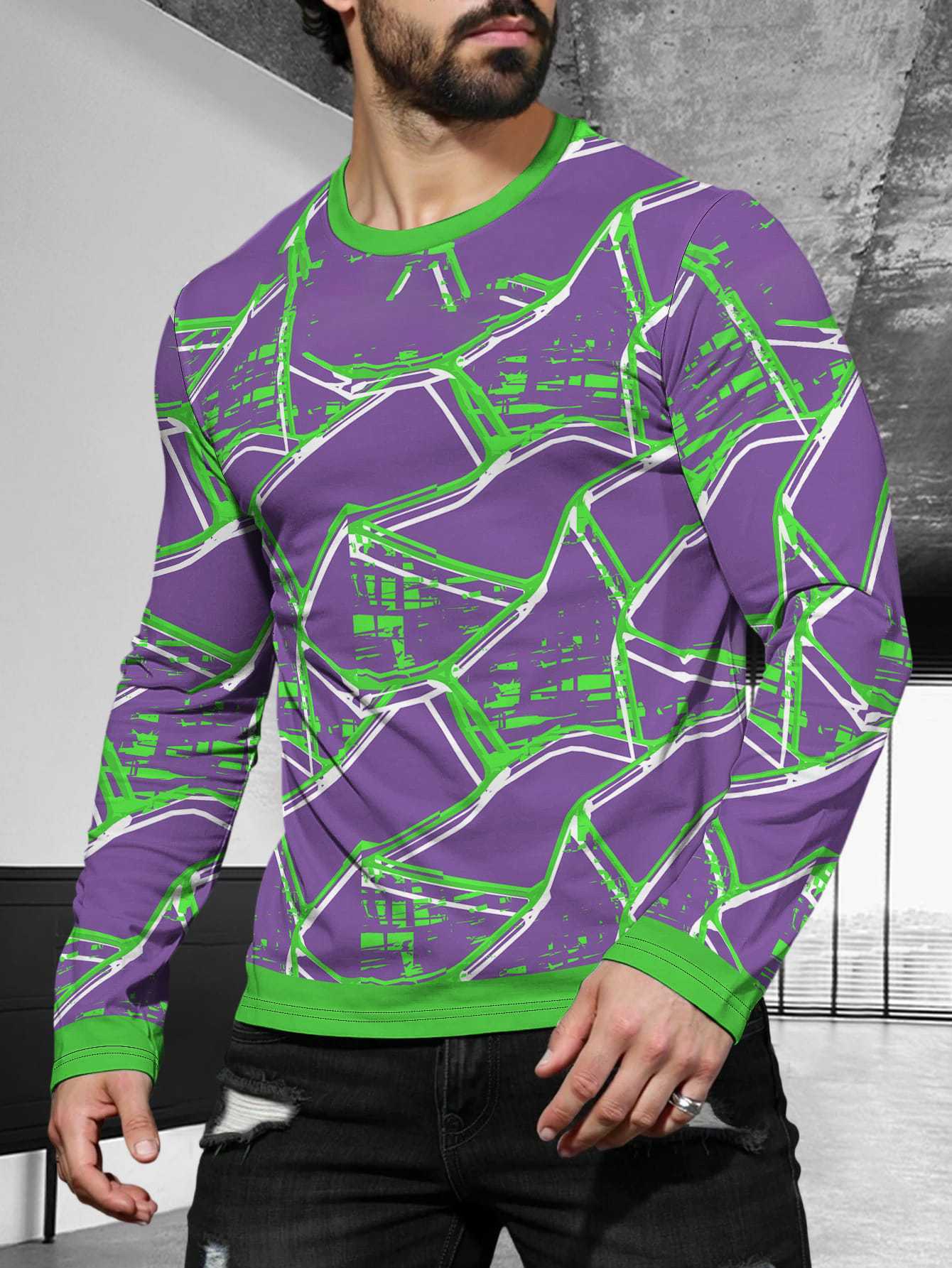 Men's Long Sleeve Simple Trendy Round Neck