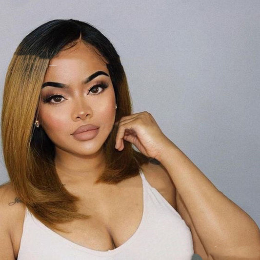 Side Parted Blonde Overhead Dyed Black Short Straight Hair Rose Mesh