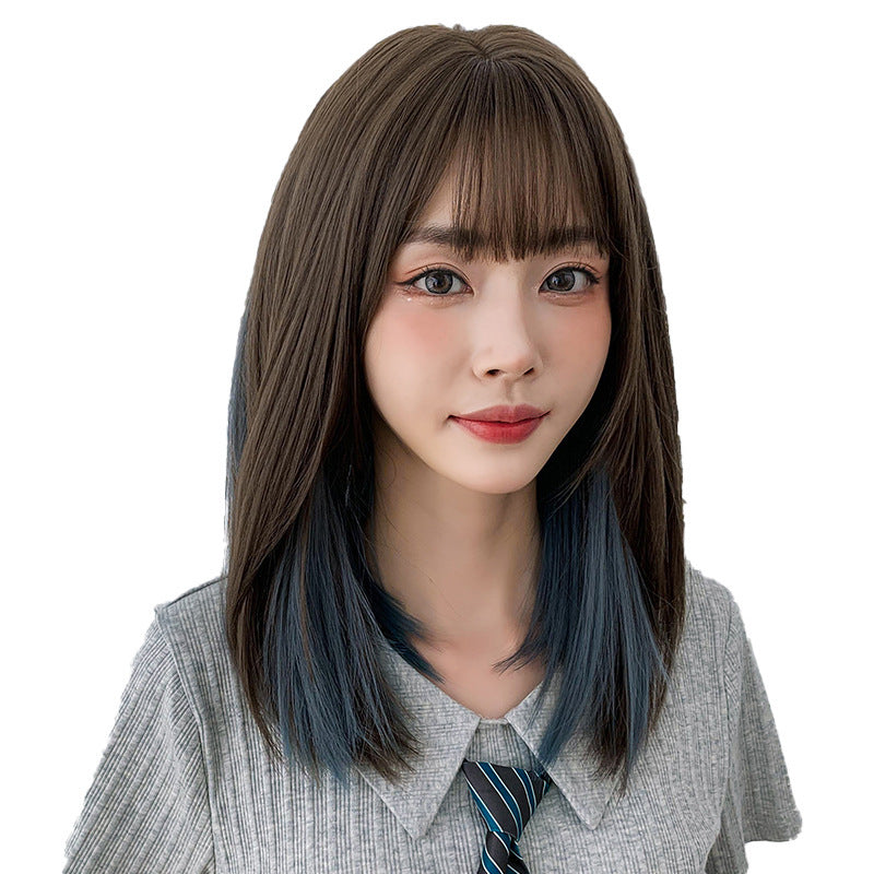 Wig Long Straight Hair Gradient Color Full Top Micro Volume Medium Length