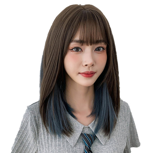 Wig Long Straight Hair Gradient Color Full Top Micro Volume Medium Length