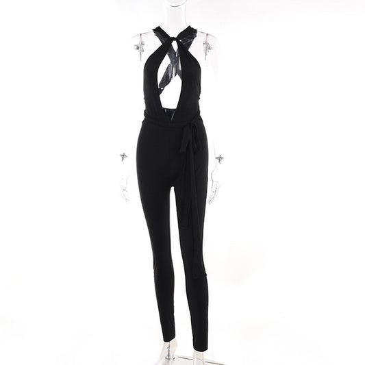 Halter Chest-flattering Hollow Out Strap Tight Trousers