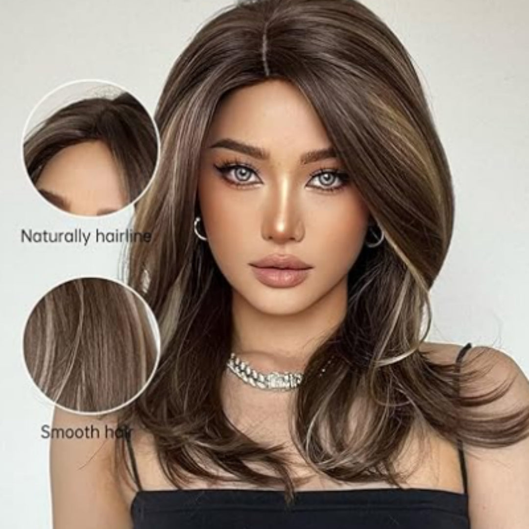 Mid-length Platinum Gradient Color Full-head Wig Chemical Fiber High-temperature Fiber