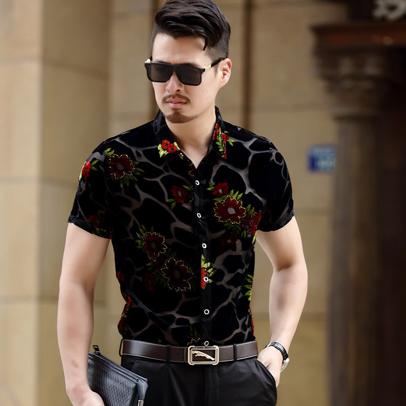 Gold Velvet Hollow Shirt Short Sleeve