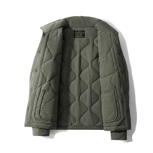 Cotton Polo Collar Jacket Cotton-padded Coat Retro Plaid Coat