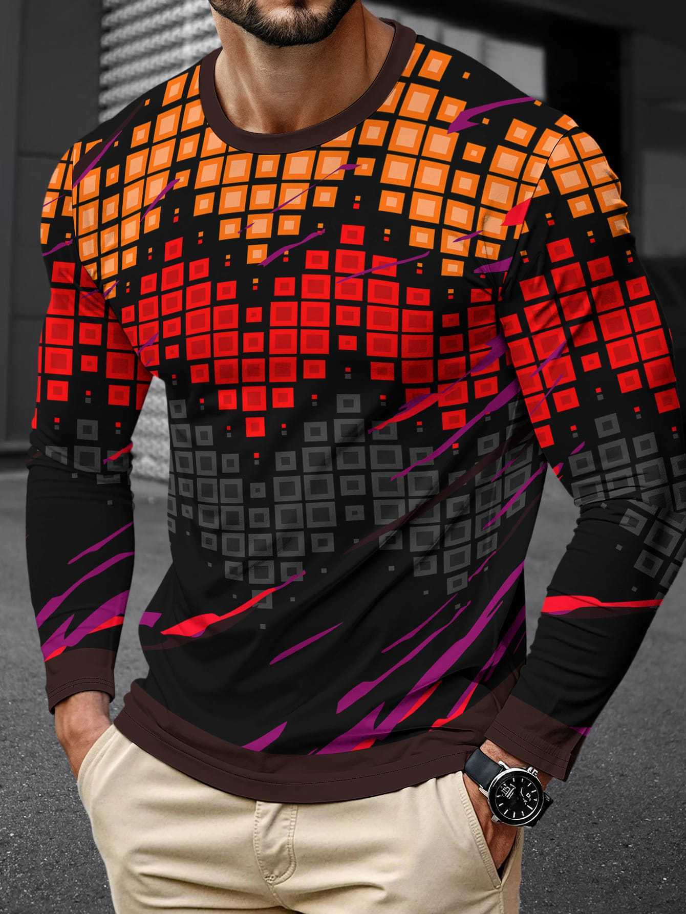 Men's Long Sleeve Simple Trendy Round Neck