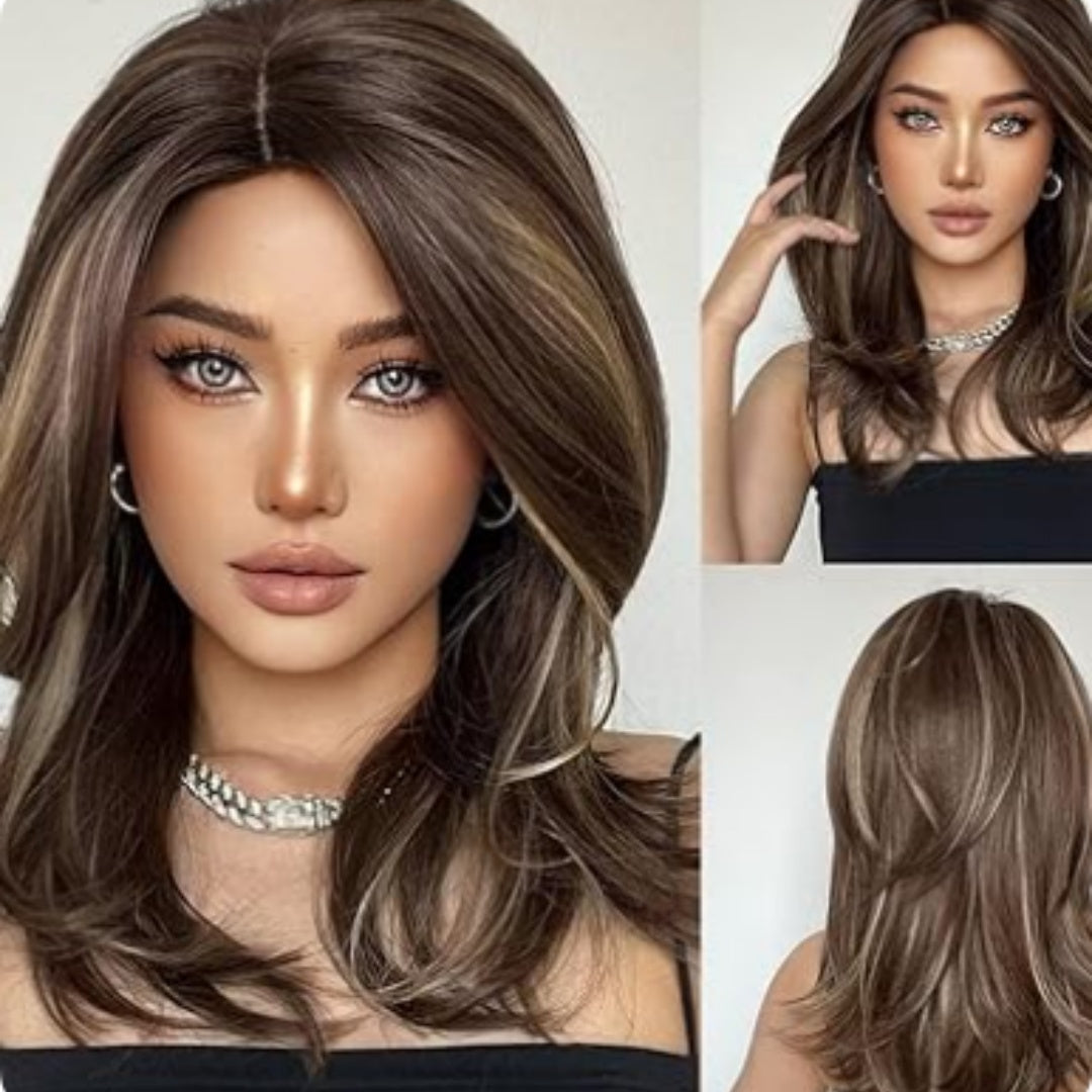 Mid-length Platinum Gradient Color Full-head Wig Chemical Fiber High-temperature Fiber