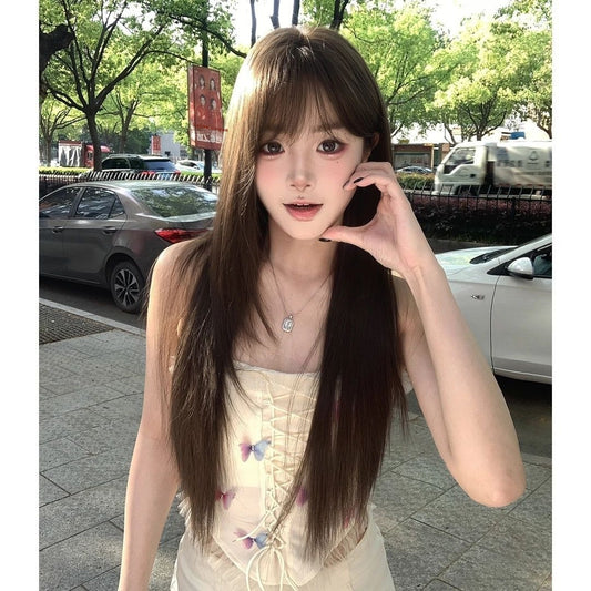 Wig High-level Black Tea Simulation Increase Hair Amount Natural Sweet Girl Hair Replacement