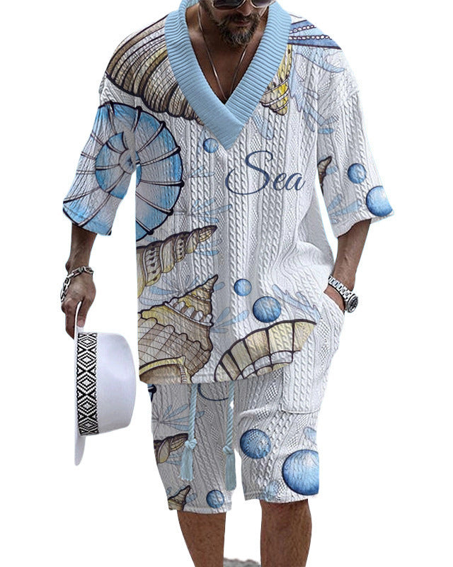 Men's Casual Jacquard Loose-fitting Short-sleeved Shorts Two-piece Set