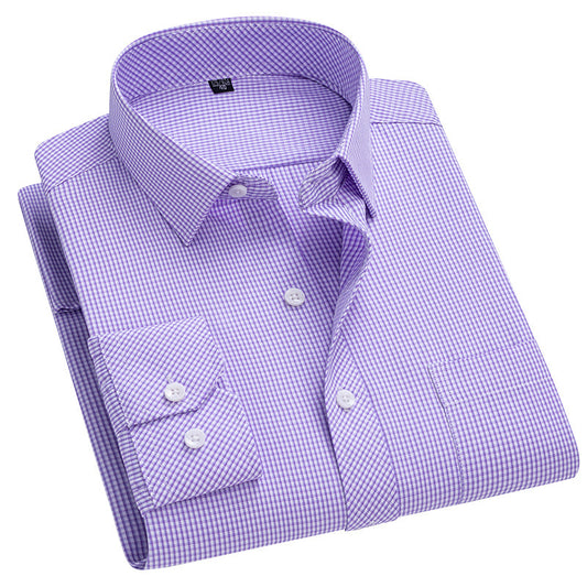 Men's Long-sleeved Plaid Middle-aged Business Square Collar Shirt