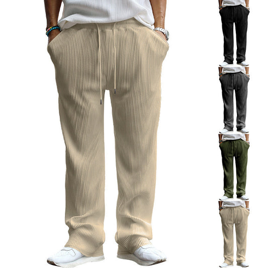 Men's Casual Loose Striped High Waist Straight Pants