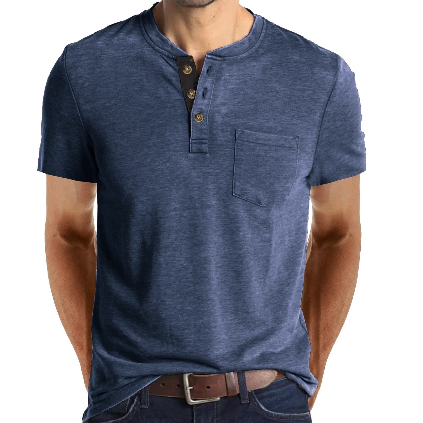 Men's Short-sleeved T-shirt Henley Shirt Top