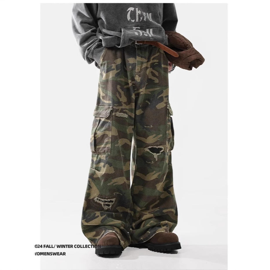 Men's American Casual Loose Hole Camouflage Pants