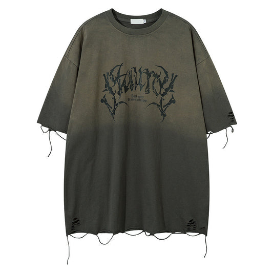 Retro Tattered Jeans Summer Loose Personality Half Sleeve
