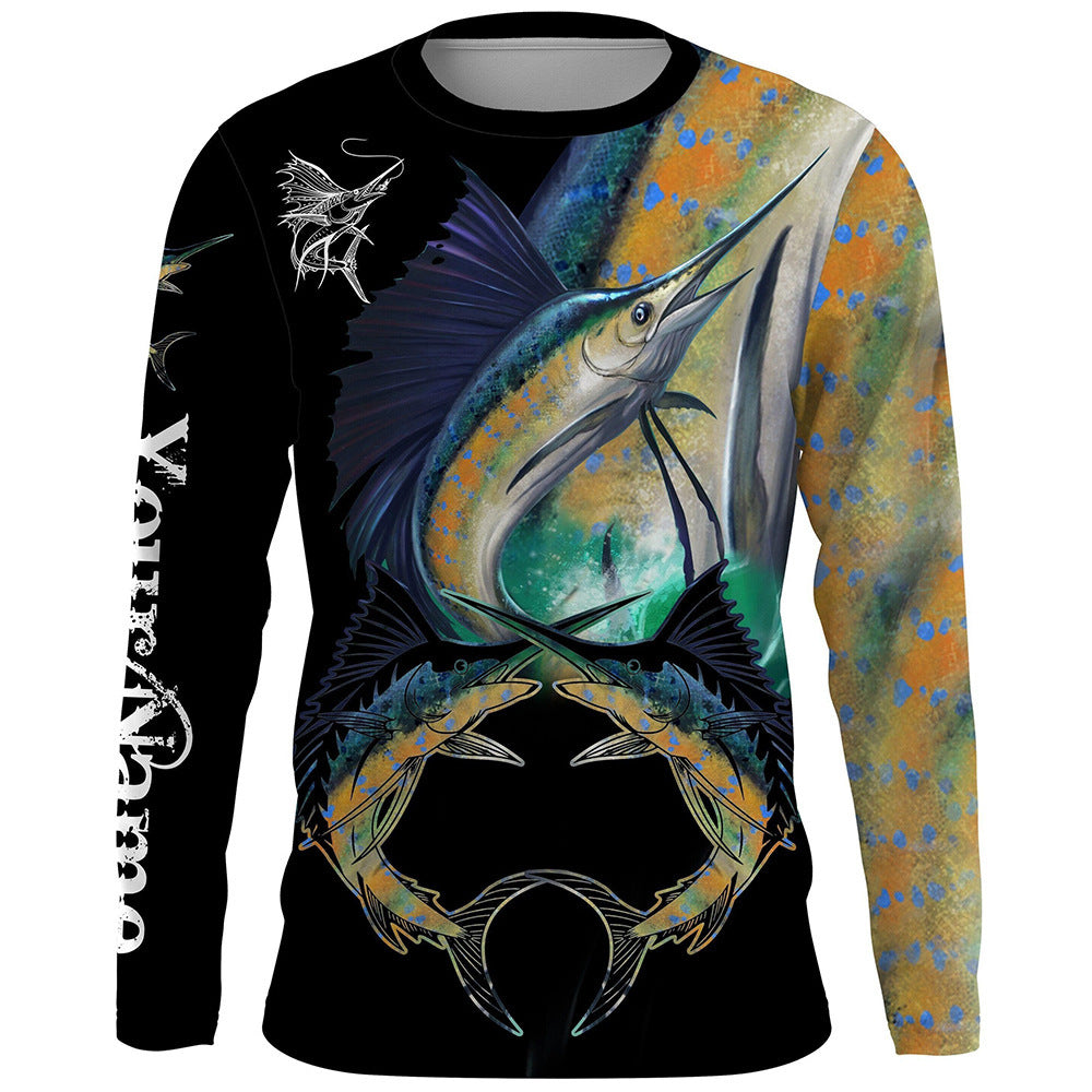 Men's Round Neck Pullover Fish Printed Long-sleeved Top