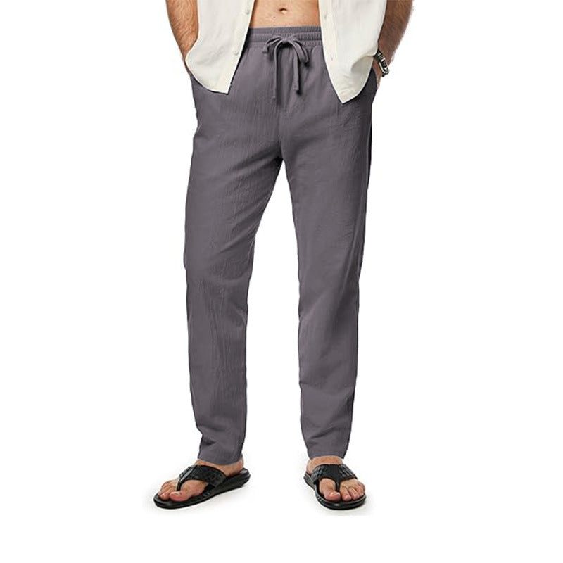 Men's Cotton And Linen Trousers Loose Drawstring Waist Straight Summer Breathable