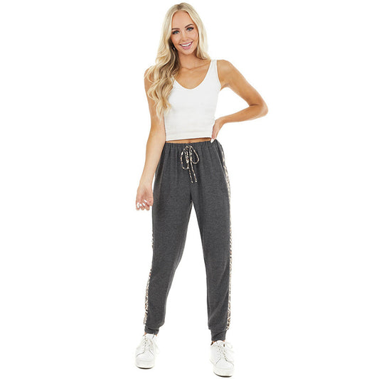 Leopard print side contrast knit pants Harlan pants