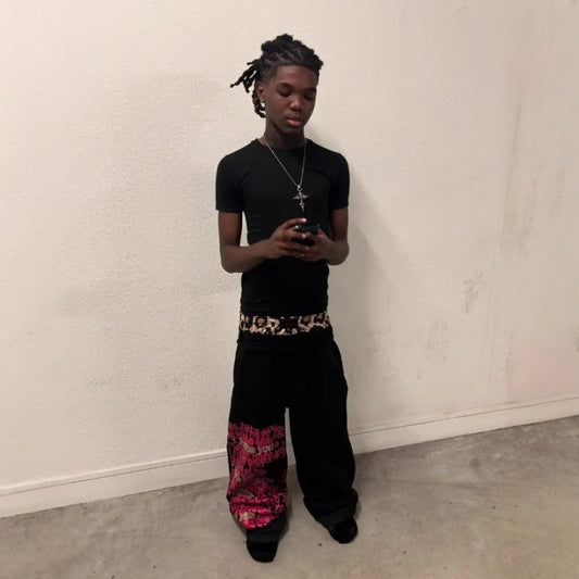 Hip Hop Contrast Color Double Pants Letter Floral Print Casual