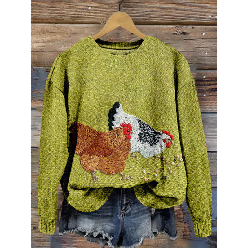 Little Flower Digital Printed Round Neck Sweater